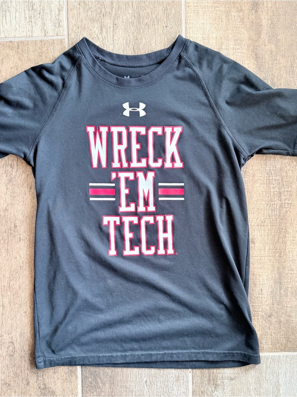 Under Armour Black Athletic Tee with Red and White Graphic